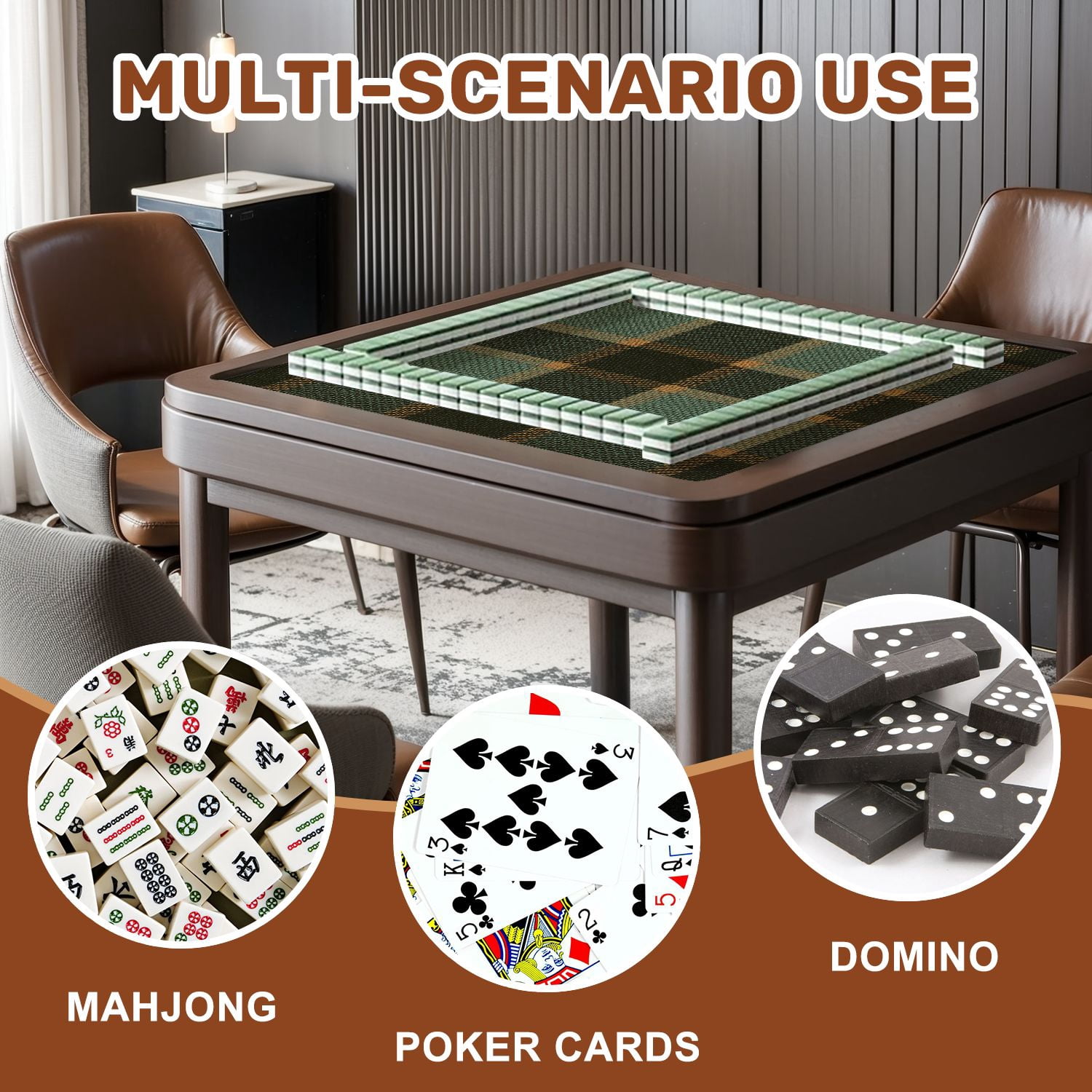 Mahjong Mat 31.5" x 31.5" Plaid brown green Herringbone seamless tartan Non-Slip Noise Reduction American Mahjong Tiles Table Cover for Dominoes Poker Card Board Games Gift