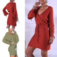 thumbnail image 2 of Womens Sweater Mini Dress Cocktail Batwing Long Sleeve Mock Wrap Knit Dresses, 2 of 3