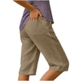 thumbnail image 2 of Kvture Womens Capri Pants Knee Length Cotton Linen Capris Summer Straight Leg Loose Beach Bermuda Shorts with Pockets M Khaki, 2 of 6