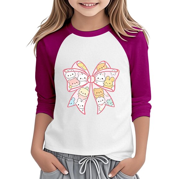 Jamsmile Toddlers Girls T-Shirts Spring Easter Day Bunny Print Long Sleeve T Shirts Cute Holiday Graphic Tee Shirts Soft Tops