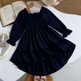 thumbnail image 5 of XEGLSBU Flower Girl Dress 2T Winter Summer Girls Dress with Square Neck Flutter Sleeves and Flared Elegant Ruffle Trim Boho Length Party Dress for Toddler Navy Size 6-7 Years, 5 of 7