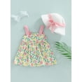 thumbnail image 4 of Kiapeise Baby Girls Suspender Dress Floral Print Bowknot A-Line Princess Dress Beach Dresses Straw Hat Set, 4 of 9