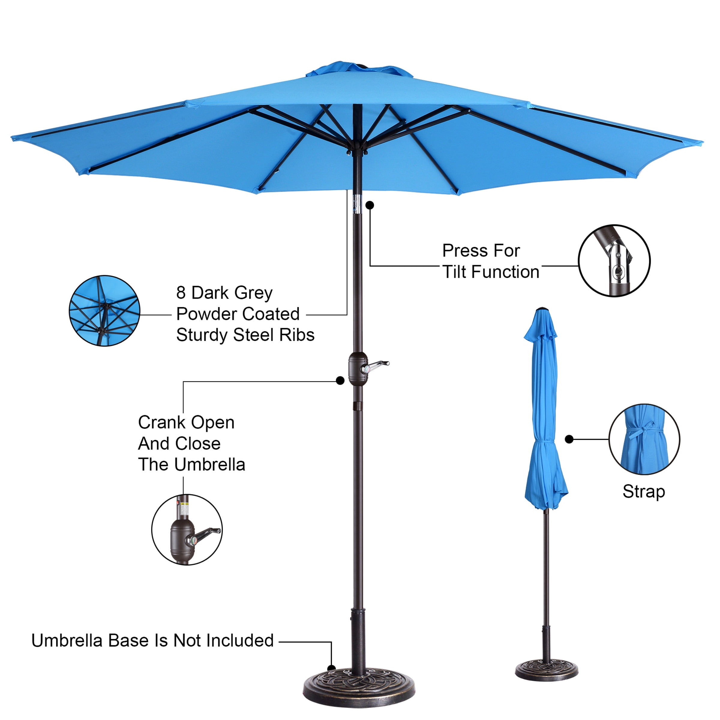 Villacera 9FT Outdoor Patio Umbrella Shade with Auto Tilt, Blue