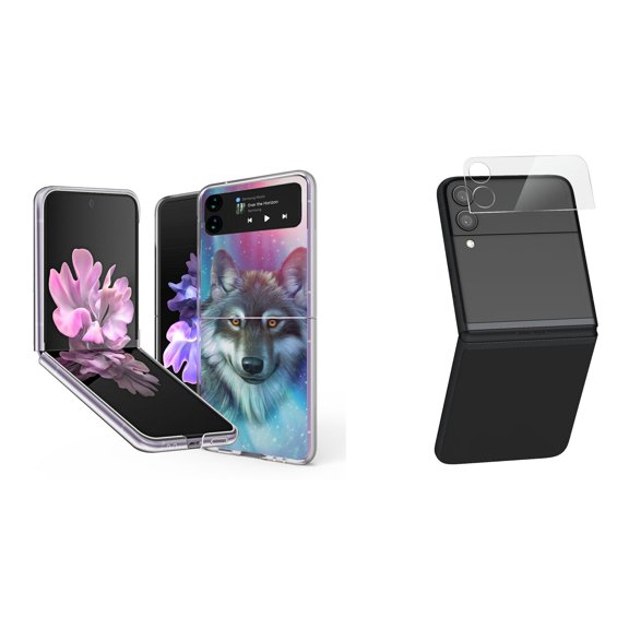 Bemz Premium Bundle for Samsung Galaxy Z Flip 3 5G: Slim Snap-On Protector Case (Mystic Wolf), Rear Camera Glass Protector
