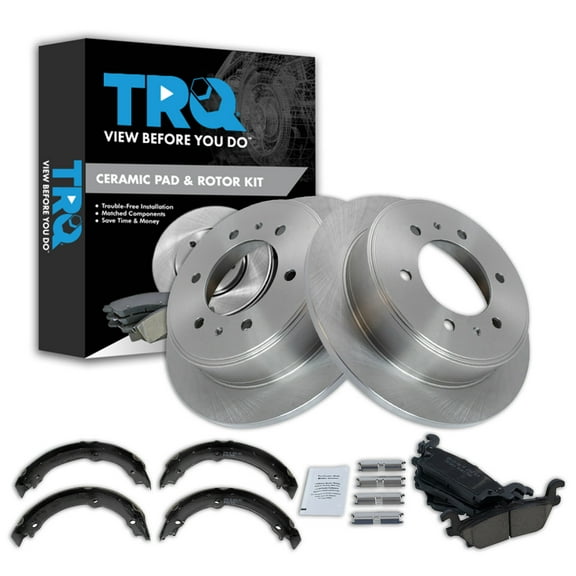 TRQ Rear Brake Pad & Rotor Kit Brake Pads Brake Rotor Parking Brake Shoe Set Ceramic Fits Select 2006-2010 Hummer H3 2009-2010 H3T