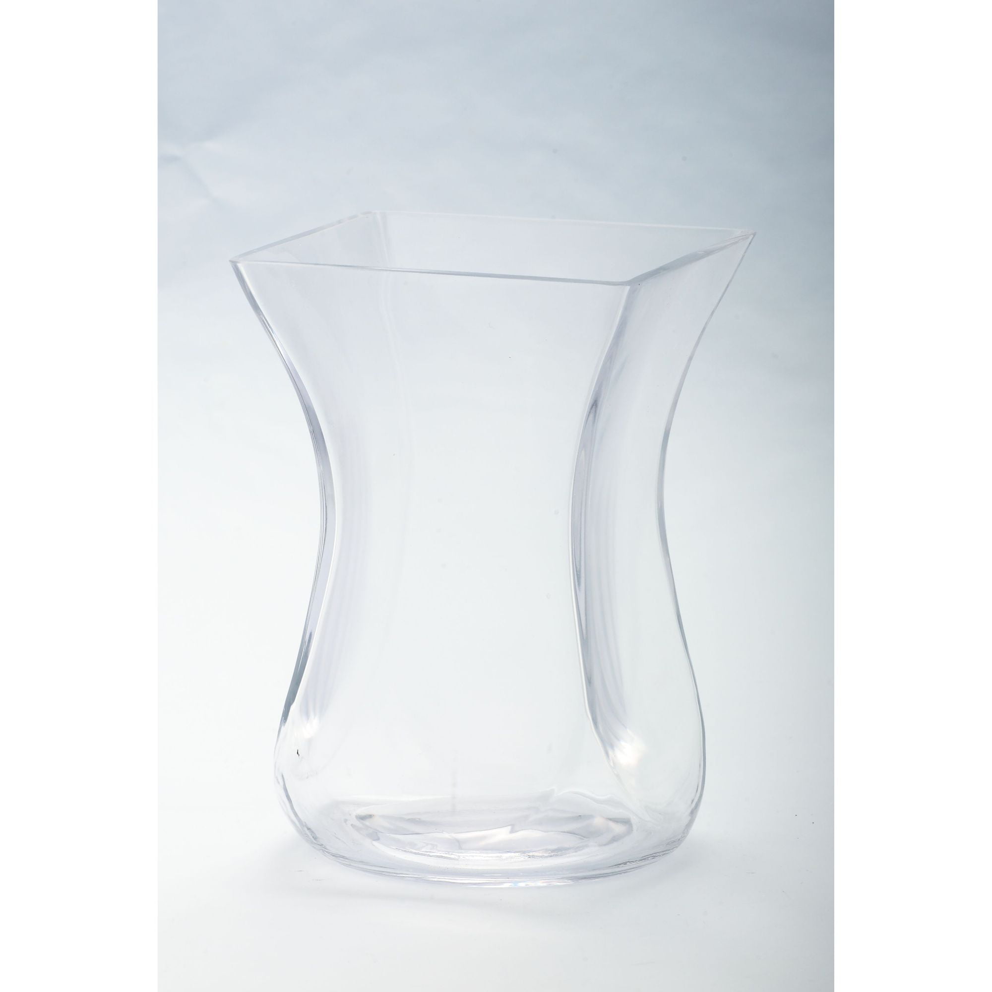 Designer Flower Vase 9in H x 4in W x 4in D Clear Modern Square Tapered Glass 