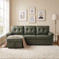 thumbnail image 2 of Muumblus 88" L-Shaped Sectional Sofa Bed with Storage Chaise, Convertible Sleeper Sofa for Living Room, Small Space, Green Faux Leather, 2 of 5