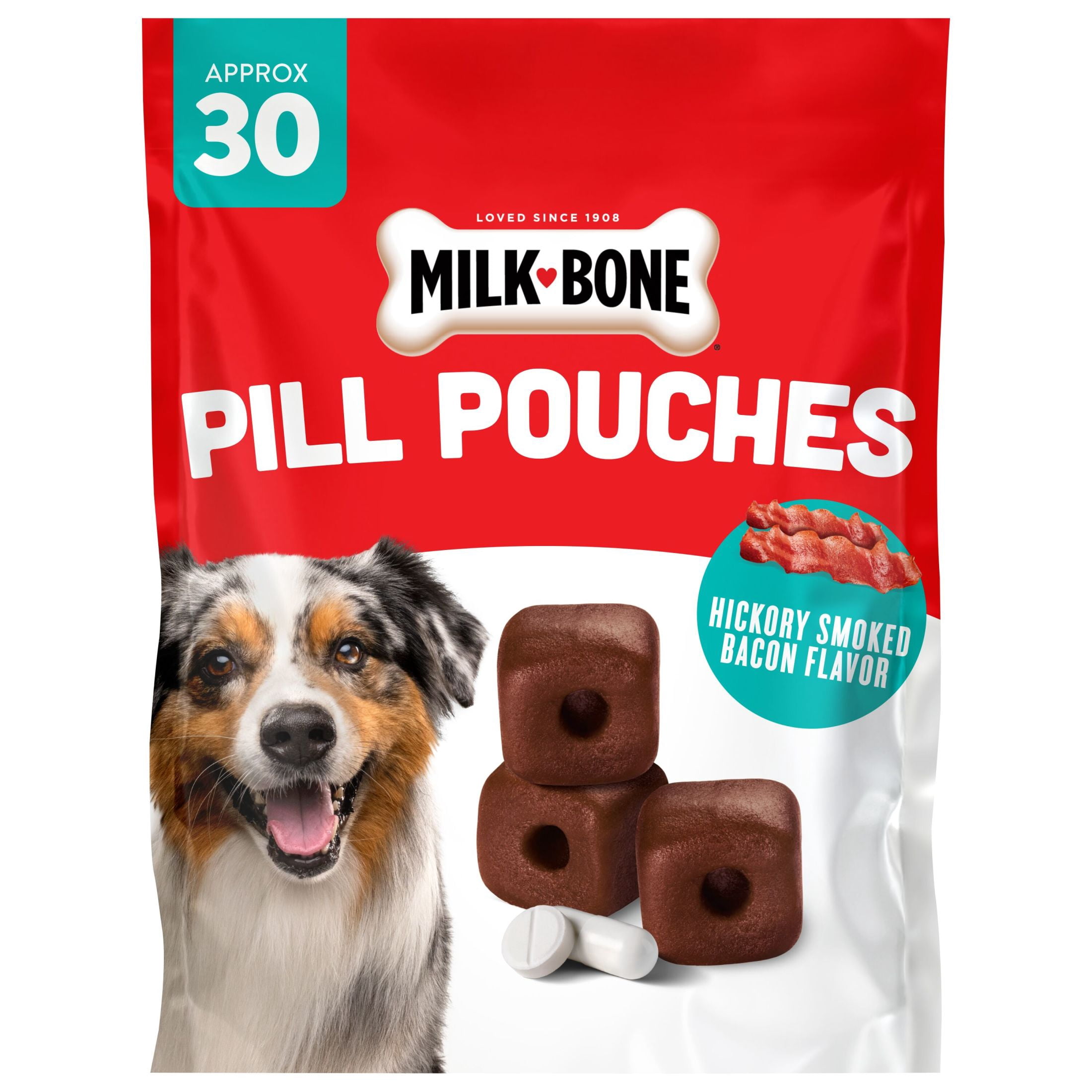(24 pack) Milk Bone Pill Pouches Dog Treats, Hickory Smoked Bacon Flavor, 30 Count Bag