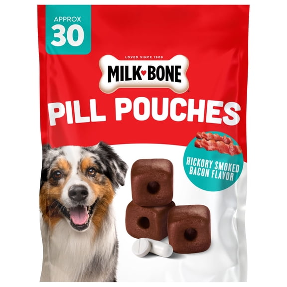 Milk Bone Pill Pouches Dog Treats, Hickory Smoked Bacon Flavor, 30 Count Bag