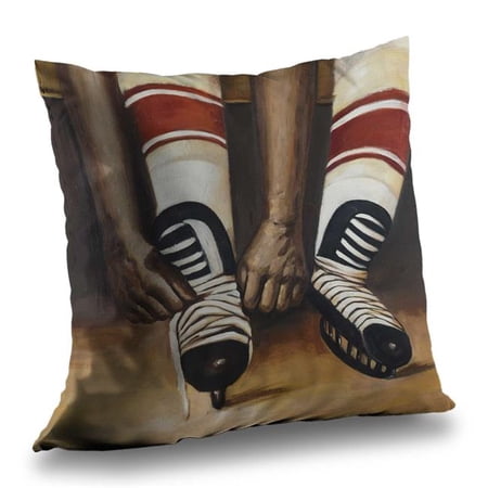 Begin Home Decor C1PC1414AK8Z8G 14 x 14 in. Hockey Player Ties Skates – Hobbies Illustrative Throw