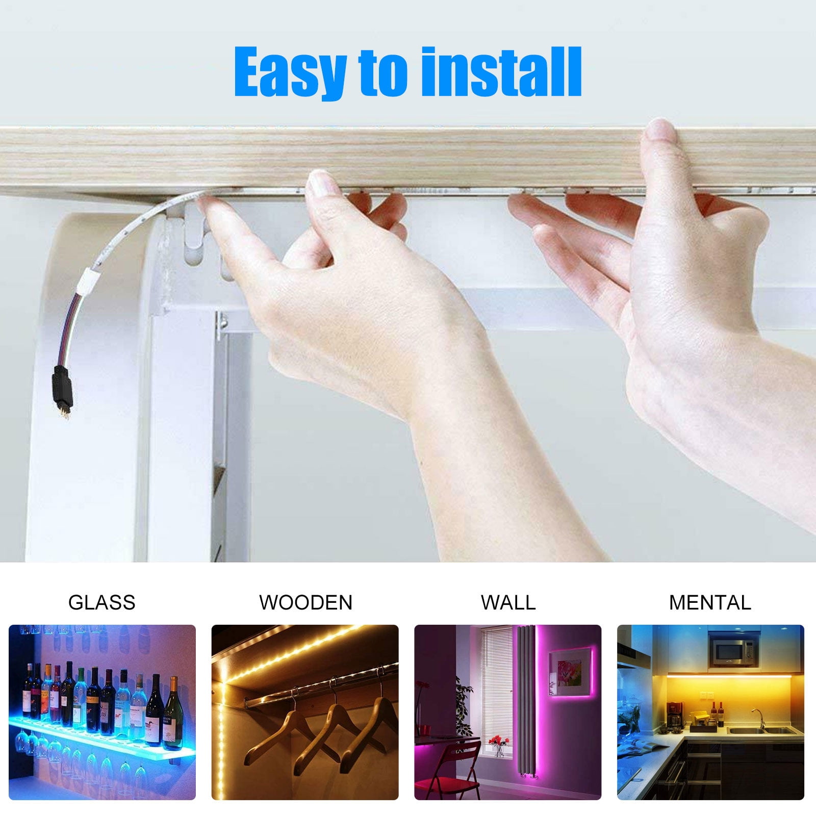 LED Strip Lights,Flexible Color Changing LED Strip Lights 49.2ft/15M RGB LED Light Strip SMD3528 LED Tape Lights with Remote Controller and 12V Power Supply for Home, Bedroom, Kitchen