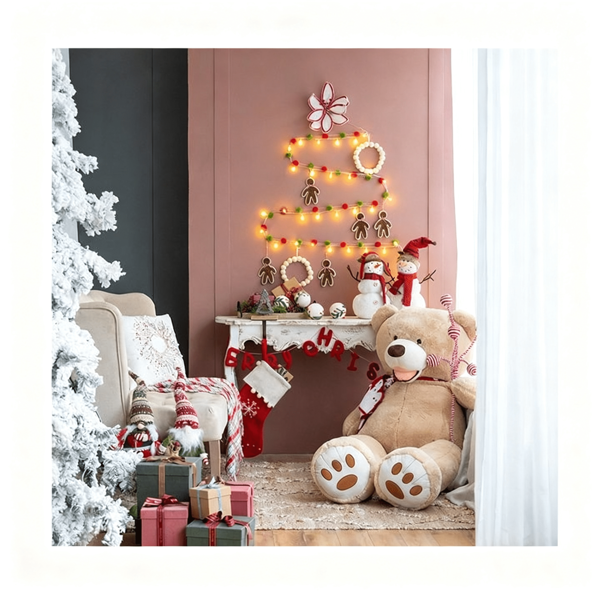 Wintery White Boiled Wool Wreath with Hanger 6.7 Inch Festive Christmas Tree Branch Accent Decor