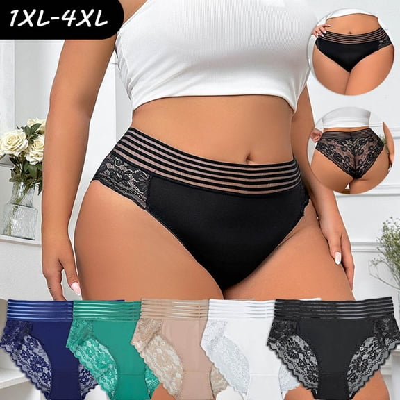 Bxsruta Women's Plus Size High Waist Seamless Thong Underwear with Breathable Lace for Everyday Wear & Workouts