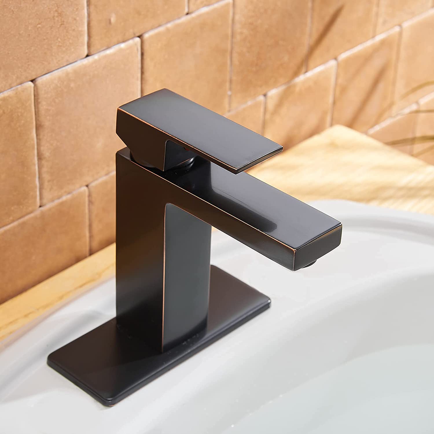 BWE Oil Rubbed Bronze Bathroom Sink Faucet Single Hole Modern Single Handle Bathroom Faucet with Pop Up Drain Assembly with Overflow and Supply Line Vanity Bath Mixer Tap Faucet Lead-Free - image 2 of 7