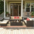 thumbnail image 3 of Patio Furniture Set, Aiho 5 Pieces Wicker Outdoor Sectional Sofa with Glass Coffee Table & Soft Cushions for Patio, Backyard, Beige, 3 of 11