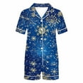 thumbnail image 5 of asdoklhq Silk Pajamas for Women Set Women Christmas Printed Stand Up Collar Pocket Short Sleeved Top Shorts Home Wear Pajama Set Blue 2X, 5 of 7