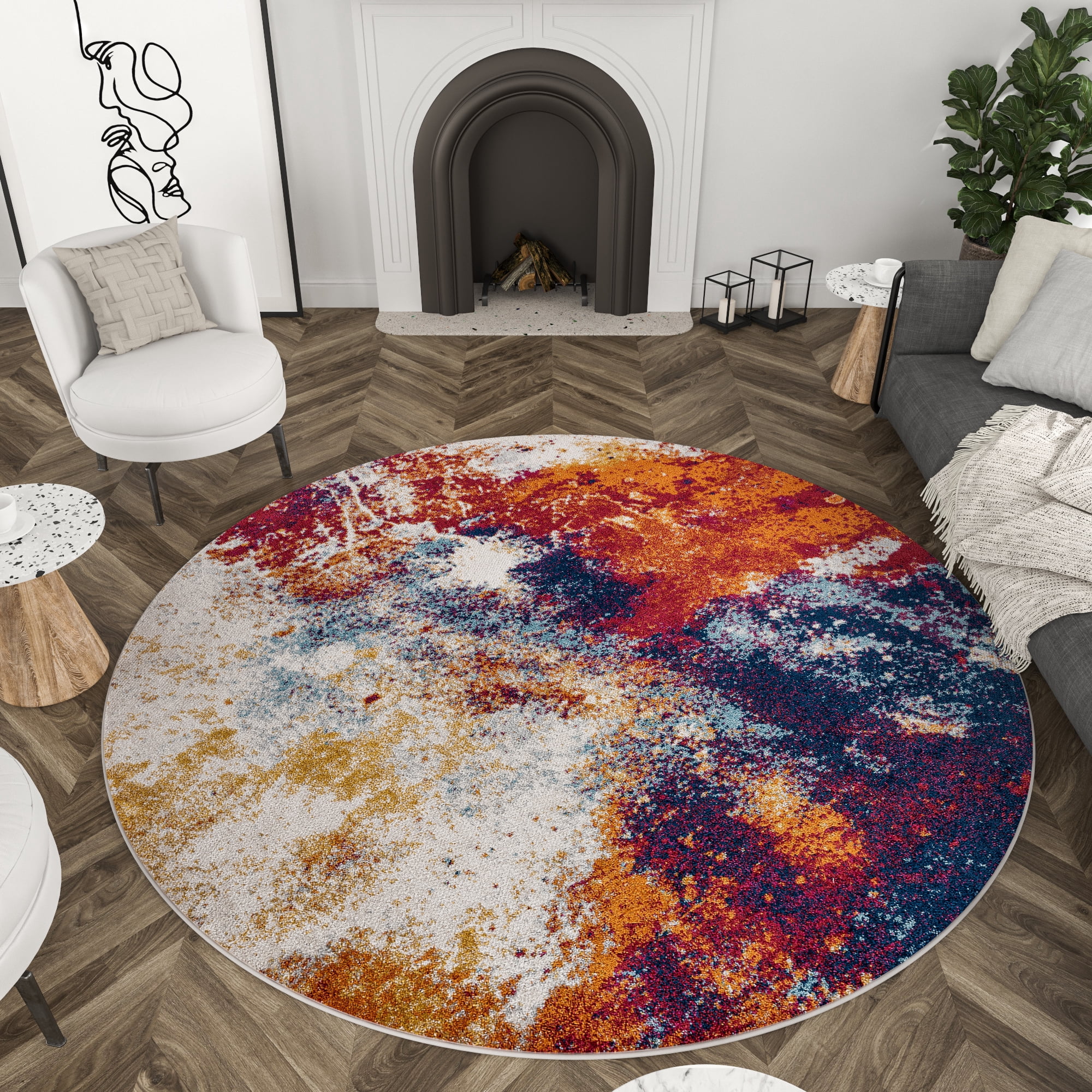6ft Round Modern Multi-Color Round Area Rugs for Living Room | Bedroom Rug | Dining Room Rug | Indoor Entry or Entryway Rug | Kitchen Rug | Alfombras para Salas 5'3'' Round