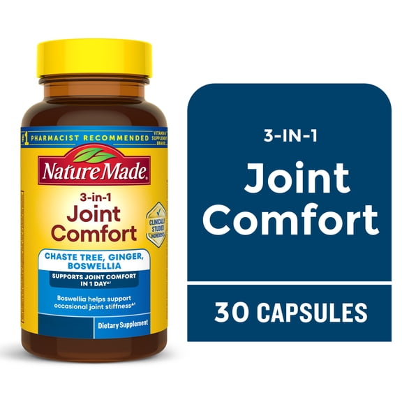 Nature Made 3-In-1 Joint Comfort Capsules, Chaste Tree, Ginger & Boswellia, 30 Count