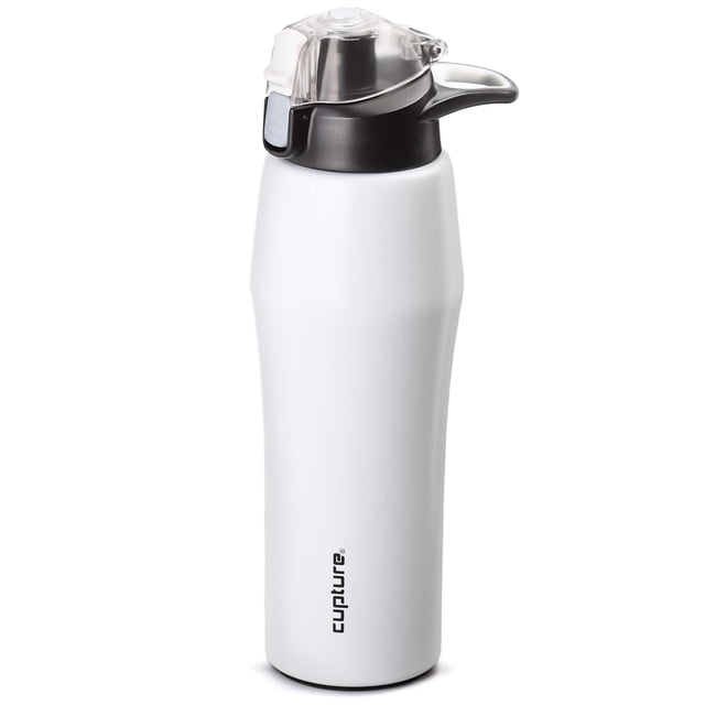 Cupture Bouteille d'Eau Action avec Couvercle Rabattable et Poignée - 22oz en Acier Inoxydable Isolé sous Vide (Blanc)