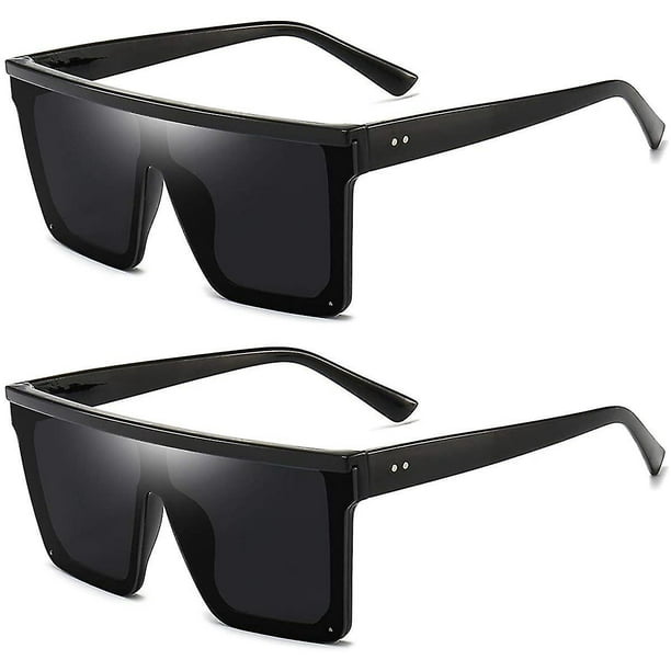 Square Oversized Sunglasses For Women Men Fashion Flat Top Big Black Frame Shades