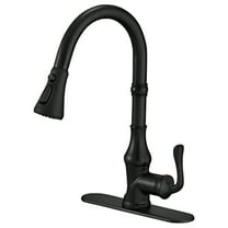 BWE Kitchen Faucet Matte Black with Pull Out Sprayer 3 Spray Modes Farmhouse Single Handle Singe Lever Gooseneck High Arc Kitchen Sink Faucet with Deck Plate Commercial Bar Kitchen Faucets
