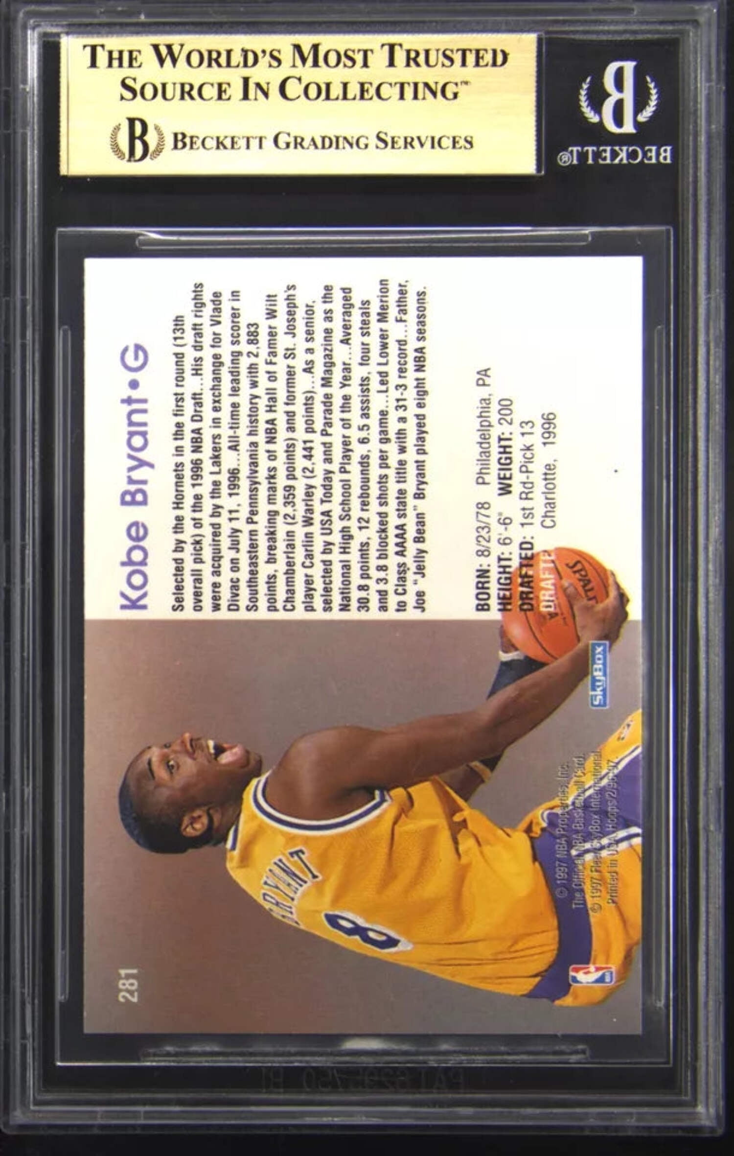 Graded 1996 Fleer NBA Hoops Kobe Bryant #281 Rookie RC