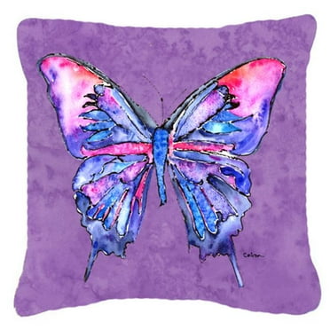Carolines Treasures  18 x 18 in. Butterfly On Purple Indoor & Outdoor Fabric Decorative Pillow