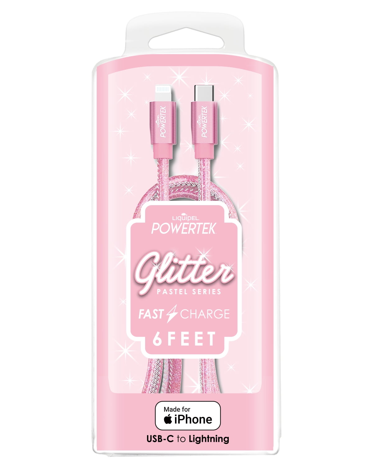 Liquipel Powertek USB C Lightning iPhone Charger Cable [MFI Certified], 6ft Fast Charging, Pastel Glitter