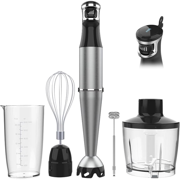Boyun Daj Immersion Blender, 1100W 5-in-1 Hand Blender, Multi-Speed with 600ml Beaker, Chopper, Whisk & Milk Frother, Ideal for Soup, Baby Food, Sauces, Smoothies & Puree