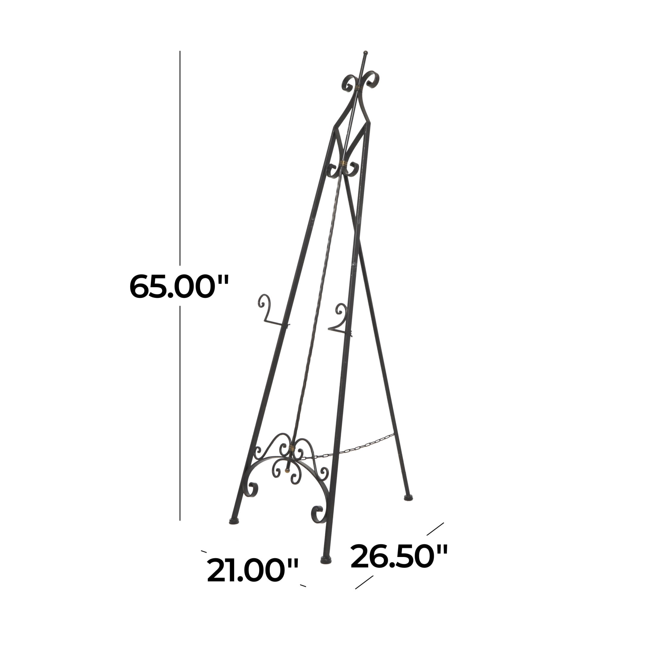 DecMode 21" x 65" Black Metal Tall Floor Scroll Easel with Gold Accents, 1-Piece