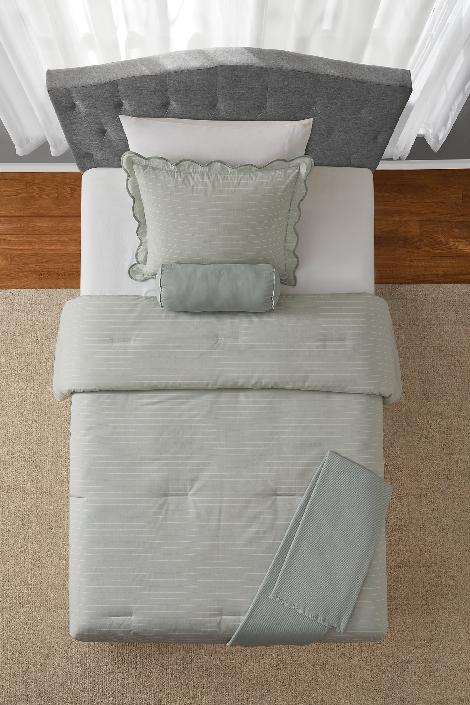 Mainstays Scallop 4-Piece Pick Stitch Sage Comforter Set, Twin/Twin XL