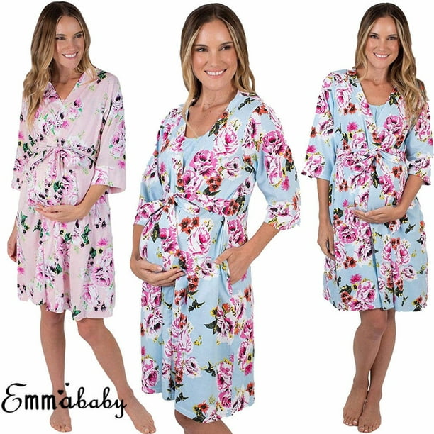 Women Lady Maternity Dress Nursing Nightdress Nightgown Sleepwear Floral Top  