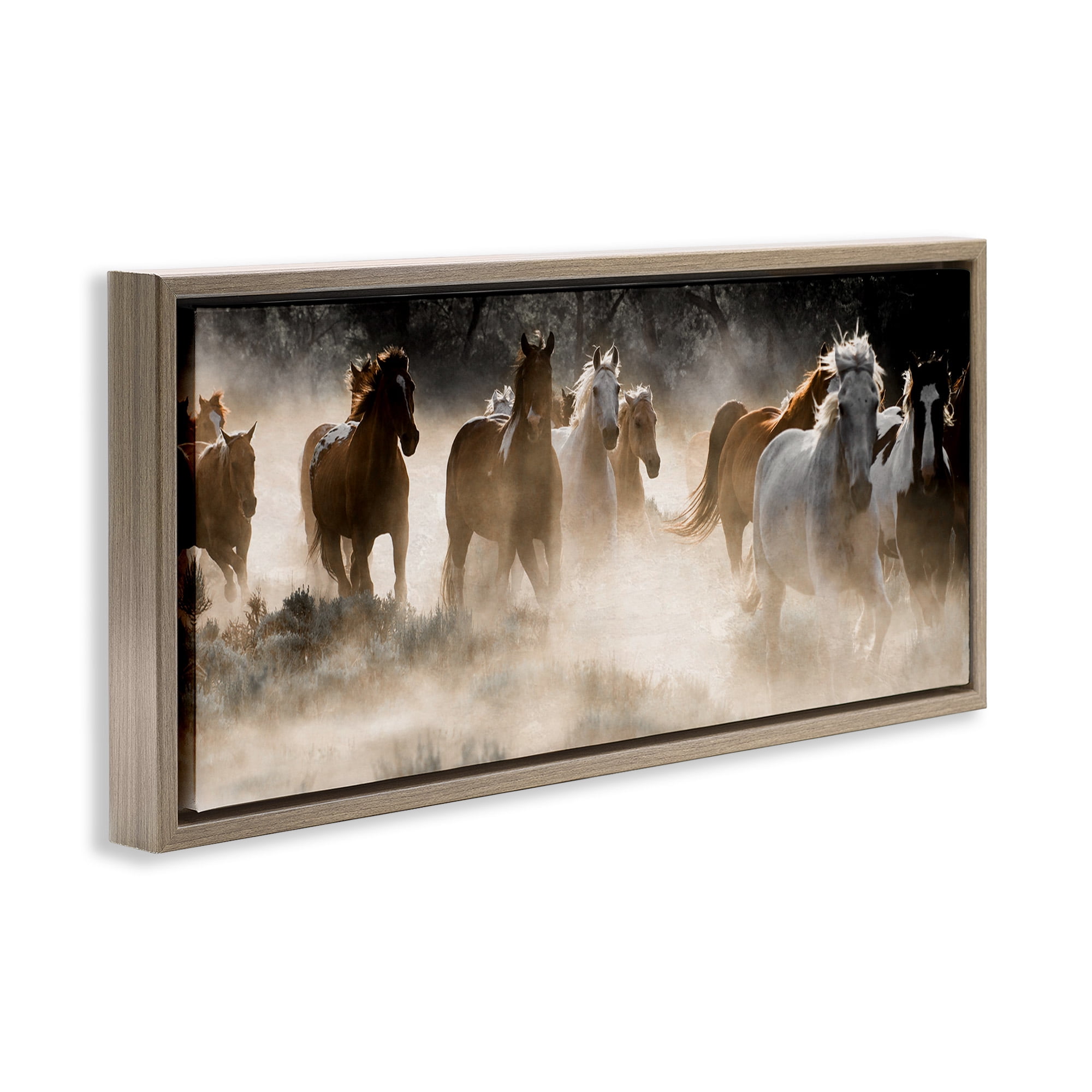 Stupell Industries Striking Horse Herd Galloping Animals & Insects Photography Brown Floater Framed Canvas Art Print Wall Art, 25 x 11