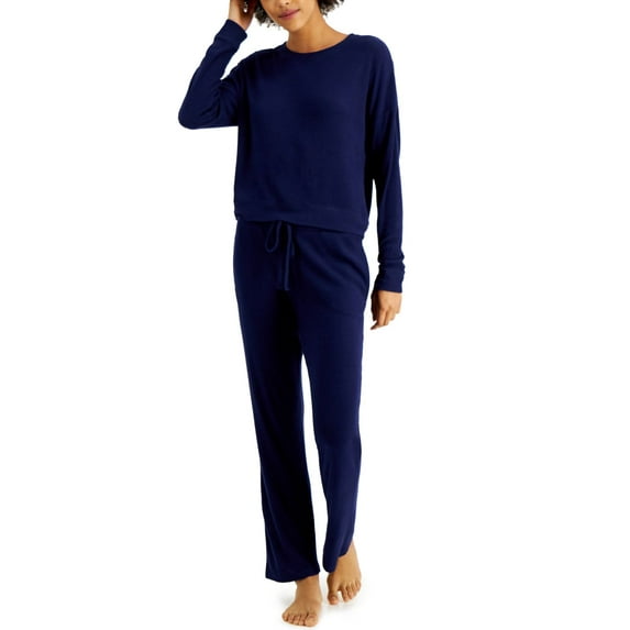 Alfani Womens Ribbed Wide Leg Pajama Set