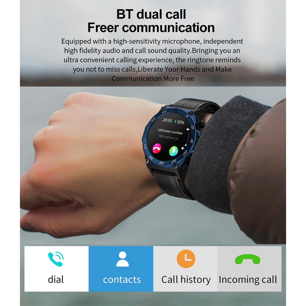 yeacher LC18 Smartwatch with Wireless Earbuds, Blue Silicone Strap,  IPS Touchscreen, BT IP67 Waterproof, Heart Rate Monitor,  Multi-Language