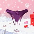 thumbnail image 2 of VONCOS Womens Seamless Thong - No Show Underwear with Lace Trim & Bow, Soft Stretch Fabric for Everyday Wear, Purple,Size M, 2 of 3