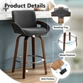 thumbnail image 5 of ClinQ Counter Height Swivel Bar Stools Set of 3, Linen Fabric Upholstered 360° Rotating Chairs with Walnut Legs and Metal Footrest, Darkgray, 5 of 6