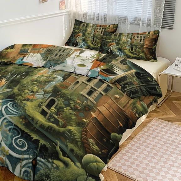 Duvet Cover Queen Size Anime Castle 3 Pcs Duvet Cover Set Bedding Sets Queen Soft Breathable
