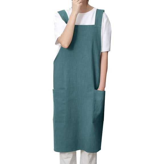 Soft Cotton Linen Apron for Women - Non-tie Cross Back Apron with Pockets, Great for Florist and Kitchen