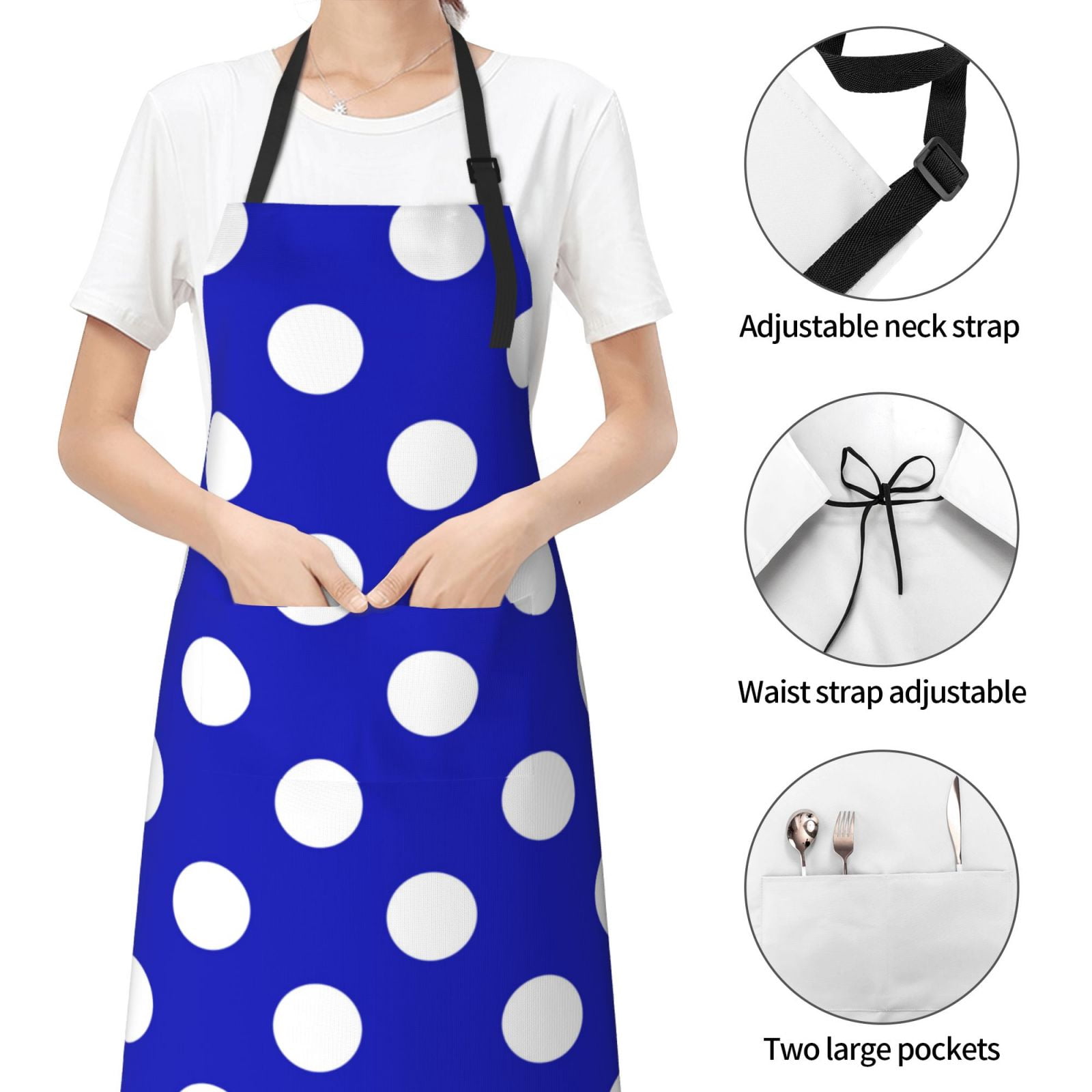 Kdxio Blue And White Polka Dot Apron with Pockets Adjustable Kitchen Aprons for Men Women Waterproof Aprons for Cooking,Drawing,Crafting, Baking Household Cleaning