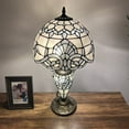 thumbnail image 5 of Tiffany Table Lamp White Stained Glass Shade And Base Baroque Style Lavender LED Bulbs Included for Living Room Bedroom Bedside 12"W*12"D*22"H, 5 of 7