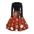 thumbnail image 2 of Christmas Dresses for Women Women's Fashion Temperament Autun And Winter Button Lapel Pocket Long Sleeve Retro Print Dress with Snowflake Christmas Print for Holiday Party,Wine,S, 2 of 5