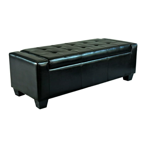 COCOKUN Tufted Storage Ottoman, 50.5" Faux Leather, Rectangular, Versatile, Black for Living Room, Entryway, Bedroom, Multi-Functional Furniture