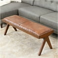 thumbnail image 4 of JERFIT Mid Century Modern Leather Bench, Upholstered Storage Ottoman with Wood Legs, Brown Tan Sofa Bench for Bedroom Living Room, 4 of 10