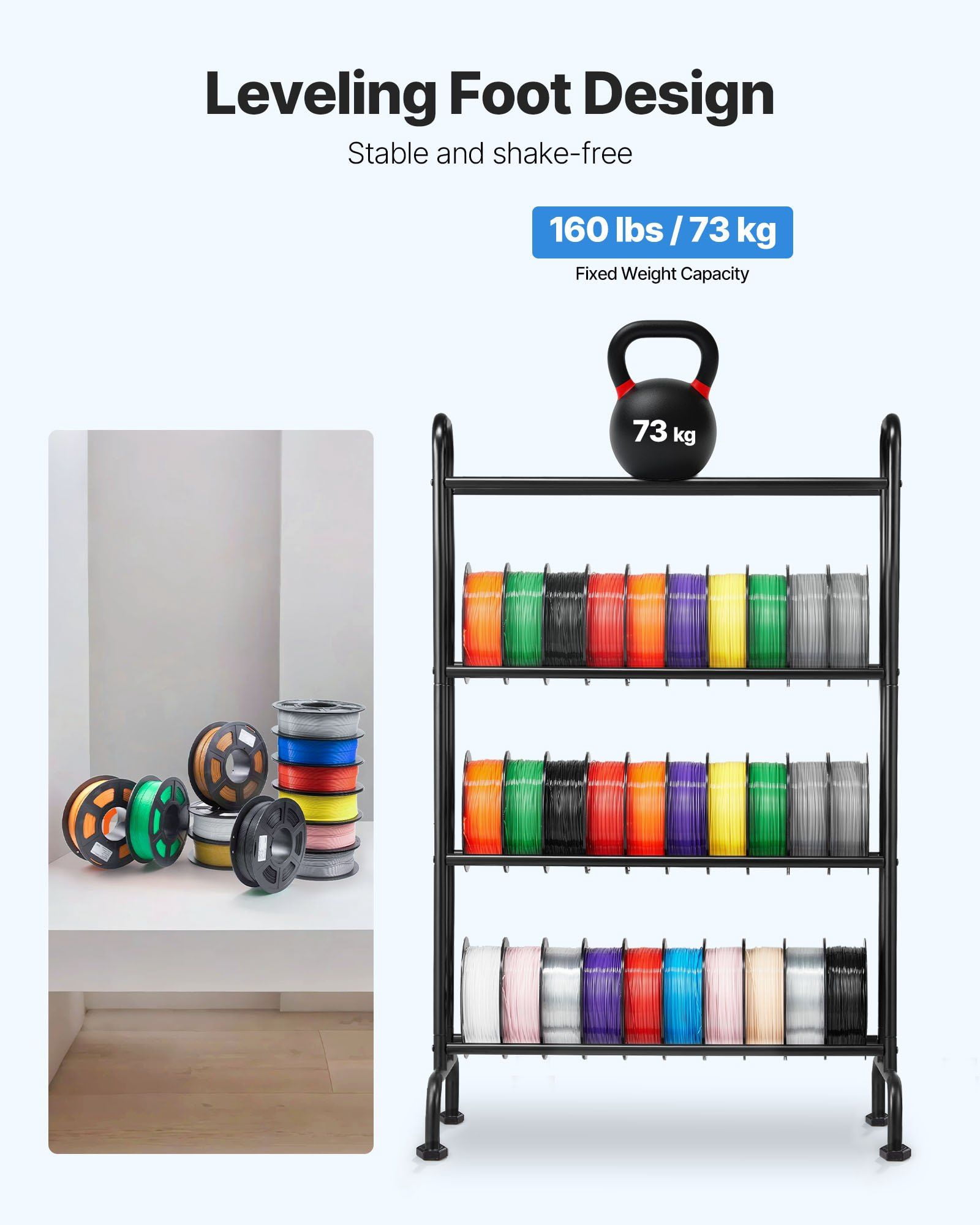 Large Capacity 3D Printer Filament Spool Holder, Stackable 4-Tier Rack for PLA, ABS, PETG Filament Storage