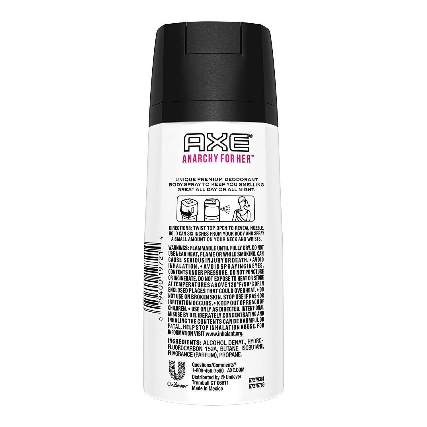 Axe Anarchy Body Spray Deodorant for Women, 4 Oz-6 Pack