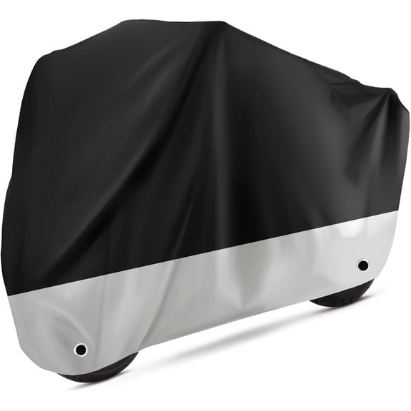 chasenew Motorcycle Cover Waterproof Sun with Lock-Holes & Storage Bag Heavy Duty Material, Fits up to 104" Harley Davison and All Motors (XXL Black&Silvery)