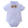 thumbnail image 3 of IBTOM CASTLE Baptism Outfits for Boys Infant Baby Gentleman Formal Suit Bowtie + Romper + Suspender + Pants 4PCS Birthday Wedding Tuxedo Outfit Cake Smash Christening Clothes, 3 of 7