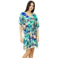 thumbnail image 3 of Bimba Womens Short Printed Caftan With Pom-Pom Beach Cover Up Designer Drawstring Kaftan, 3 of 9