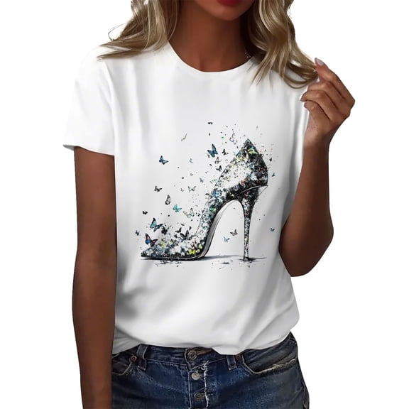 NAMTYQX Tshirts Shirts for Women Round Neck Graphic Light Short Sleeve Casual Loose Fit Basic Cool Plus Size Light Blue Size M